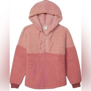 VS PINK Sherpa Half-Zip Hoodie – Rose Pink Cozy Fleece – Size XS